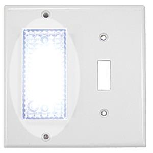 White Faceplate - Yellow LED Night Light - 2 Gang / Single Toggle