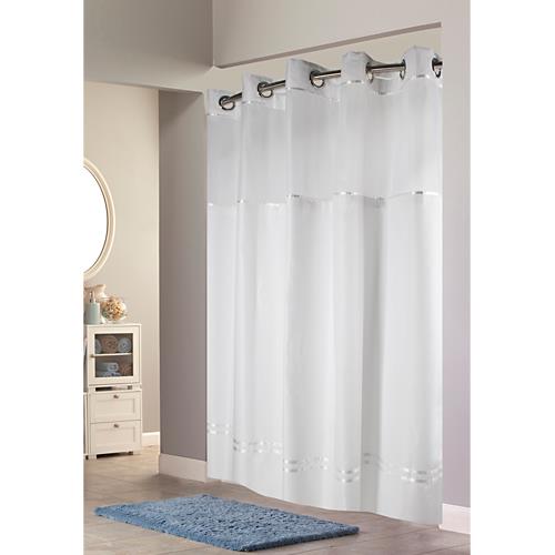 Escape Hookless Fabric Shower Curtain with Chrome Rings and Snap-In Liner -White