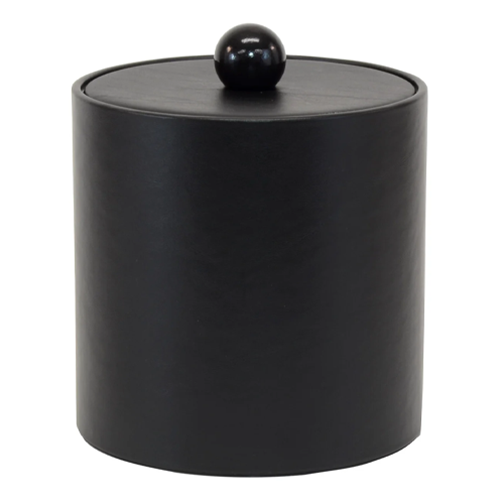 3 Qt Round Leatherette Ice Bucket w/ Liner and Padded Lid, Wood Knob
