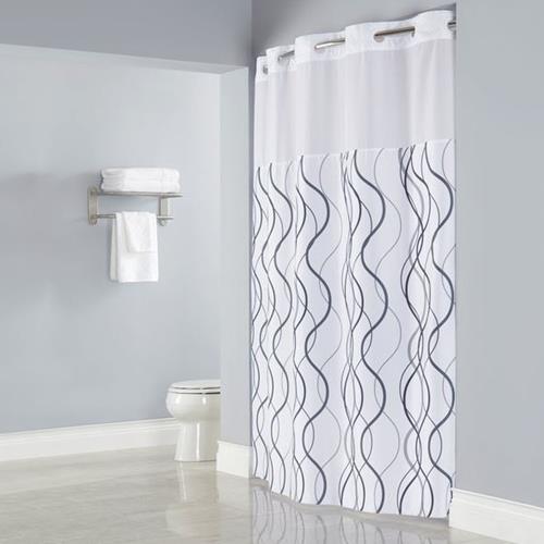 71x77 Wave Hookless Shower Curtain - White