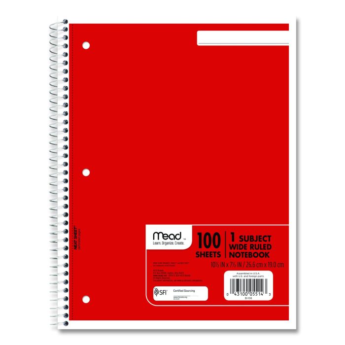 15085795 Spiral Notebook, 1-Subject, Wide/Legal Rule, Randomly Assorted Cover Color, (100) 10.5 x 7.5 Sheets - Image 1