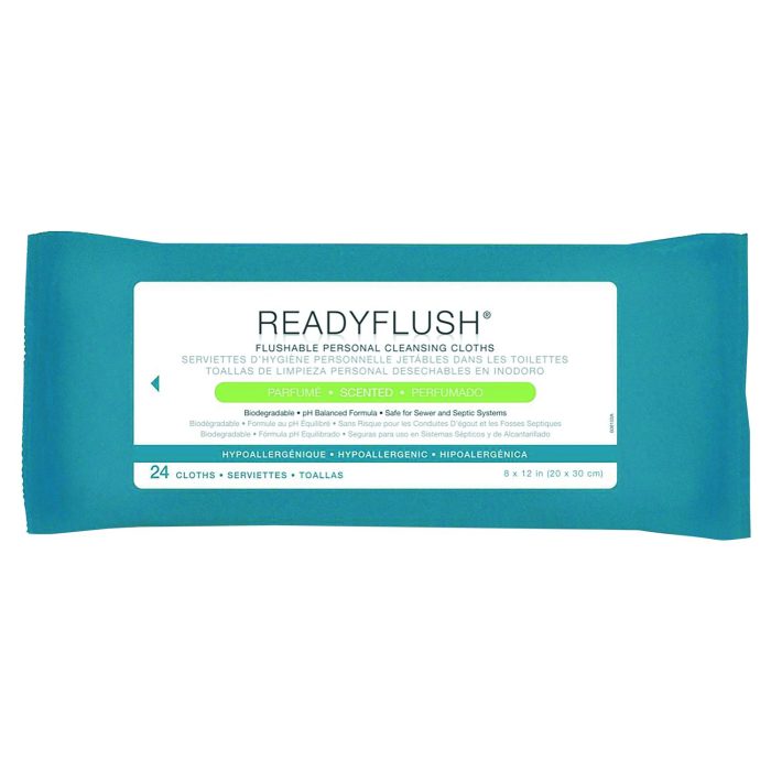 243371 ReadyFlush Biodegradable Flushable Wipes, 1-Ply, 8 x 12, White, 24/Pack - Image 1