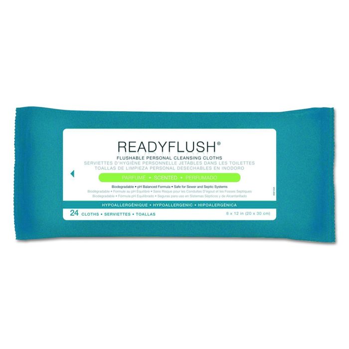 257876 ReadyFlush Biodegradable Flushable Wipes, 1-Ply, 8 x 12, White, 24/Pack, 24 Packs/Carton - Image 1