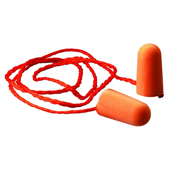 143111 Foam Earplugs, Corded, 29 dB NRR, One Size Fits Most, Orange Bullet Plugs, 100/Box - Image 1