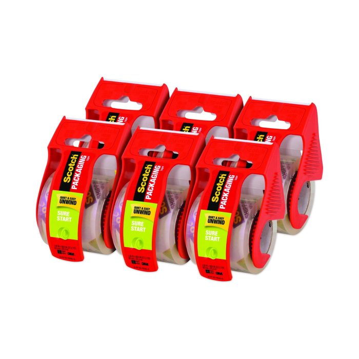 773756 Sure Start Packaging Tape with Dispenser, 1.5" Core, 1.88" x 22.2 yds, Clear, Gloss Finish, 6/Pack - Image 1