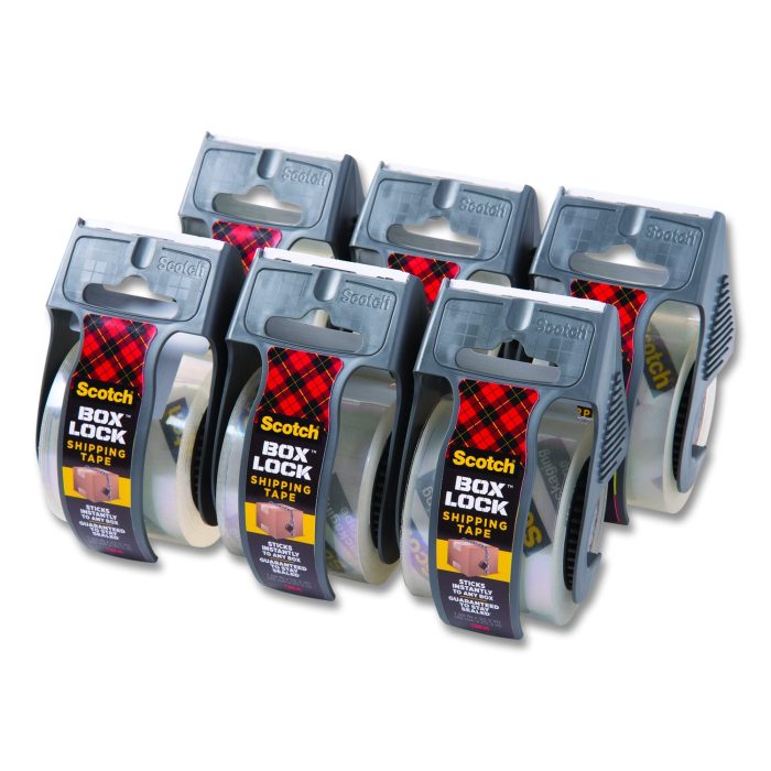 688822 Box Lock Shipping Packaging Tape, 1.5" Core With Dispenser, 1.88" X 22.2 Yds, Clear, 6/pack - Image 1