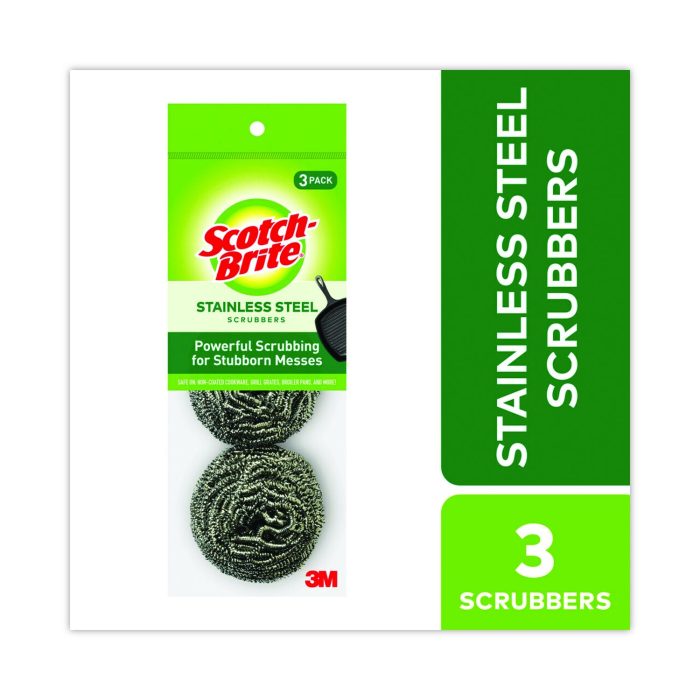 792199 Metal Scrubbing Pads, 2.25 X 2.75, Silver, 3/pack, 8 Packs/carton - Image 1