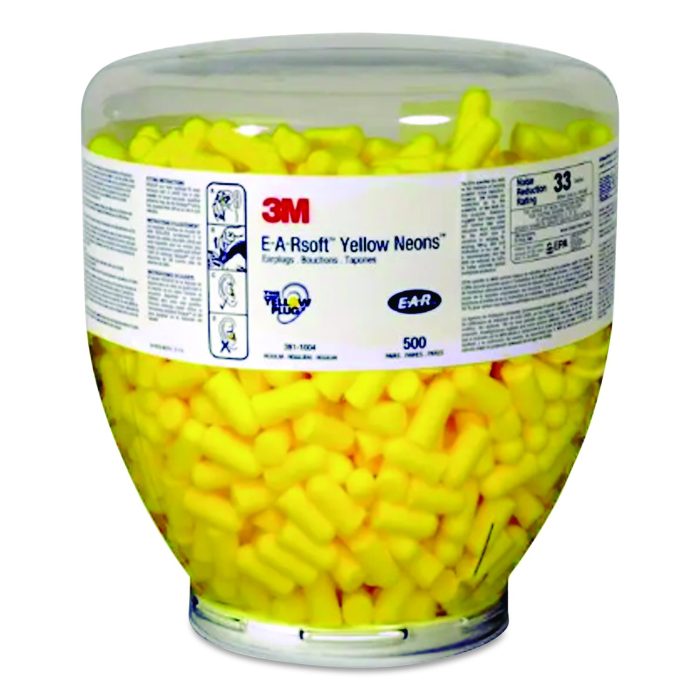 15161846 E-A-Rsoft Yellow Neon Earplug Refill for One Touch Dispensers, 33 dB NRR, Neon Yellow Bullet Plugs, 500 Pairs - Image 1