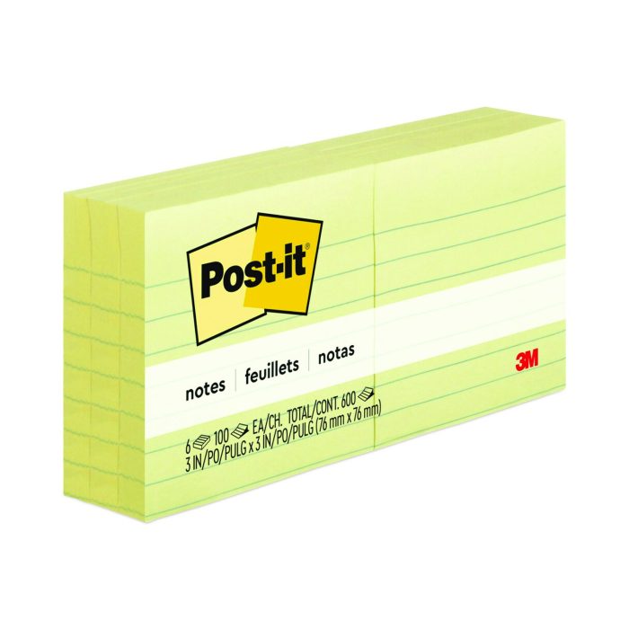 763768 Original Pads in Canary Yellow, Note Ruled, 3" x 3", 100 Sheets/Pad, 6 Pads/Pack - Image 1