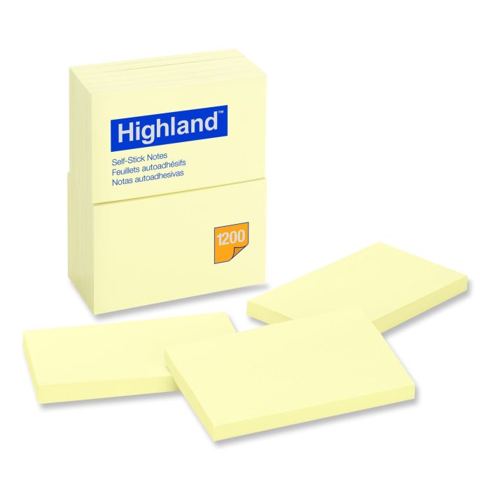 819695 Self-Stick Notes, 3" x 5", Yellow, 100 Sheets/Pad, 12 Pads/Pack - Image 1