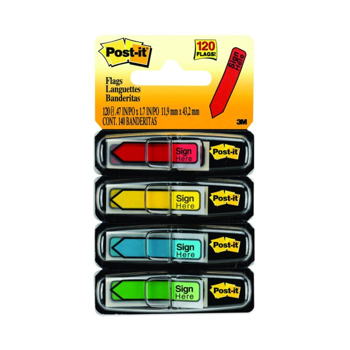 773373 Arrow Message 0.5" Page Flags w/Dispensers, "Sign Here", Asst Primary, 30 Flags Dispenser, 4 Dispensers/Pack - Image 1
