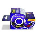 Gift Wrap Tape with Dispenser, 1" Core, 0.75" x 300", Transparent, 3/Pack