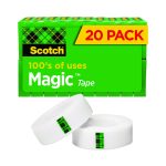 Magic Tape Value Pack, 1" Core, 0.75" X 83.33 Ft, Clear, 20/pack