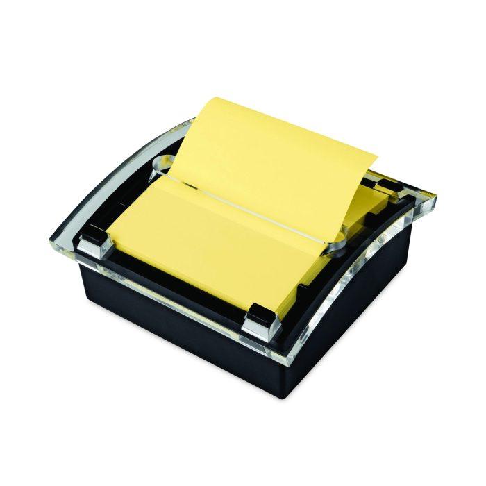775012 Clear Top Pop-up Note Dispenser, For 3 x 3 Pads, Black, Includes 50-Sheet Pad of Canary Yellow Pop-up Pad - Image 1