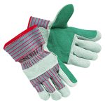 Men's Economy Leather Gloves, Jointed Double Leather Palm, Gunn Cut, Wing Thumb, Large, White/Red, 12 Pairs