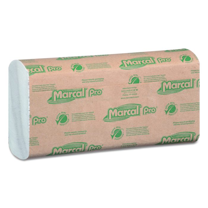 274808 100% Recycled Folded Paper Towels, C-Fold, 1-Ply, 12.88 x 10.13, White, 150/Pack, 16 Packs/Carton - Image 1