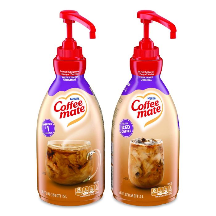 15063948 Liquid Coffee Creamer, Sweetened Original, 1.5 L Pump Bottle, 2/Carton - Image 1
