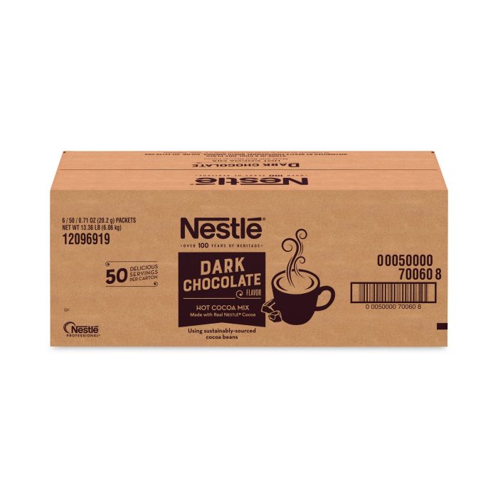 772174 Hot Cocoa Mix, Dark Chocolate, 0.71 Packets, 50 Packets/Box, 6 Boxes/Carton - Image 1