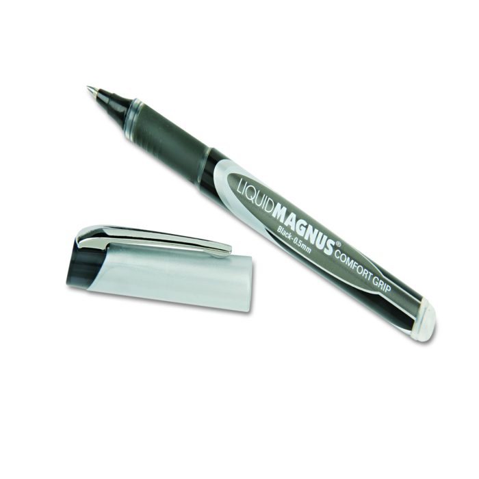 120123 7520015877801, SKILCRAFT Liquid Magnus Hybrid Gel Pen, Stick, Extra-Fine 0.5 mm, Black Ink, Black/Gray Barrel, 4/Pack - Image 1