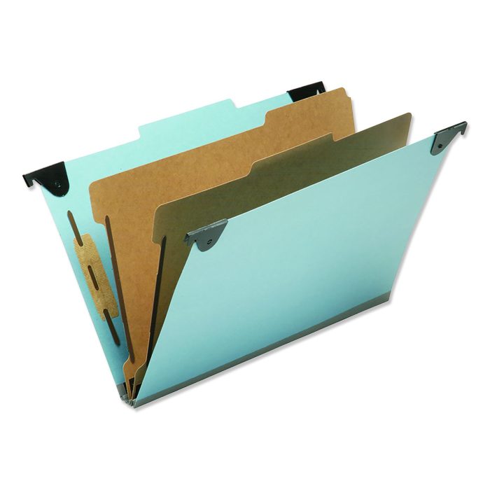 641033 7530016216199, SKILCRAFT Hanging Classification Folders, Legal Size, 2 Dividers, 2/5-Cut Exterior Tabs, Light Blue, 5/Box - Image 1