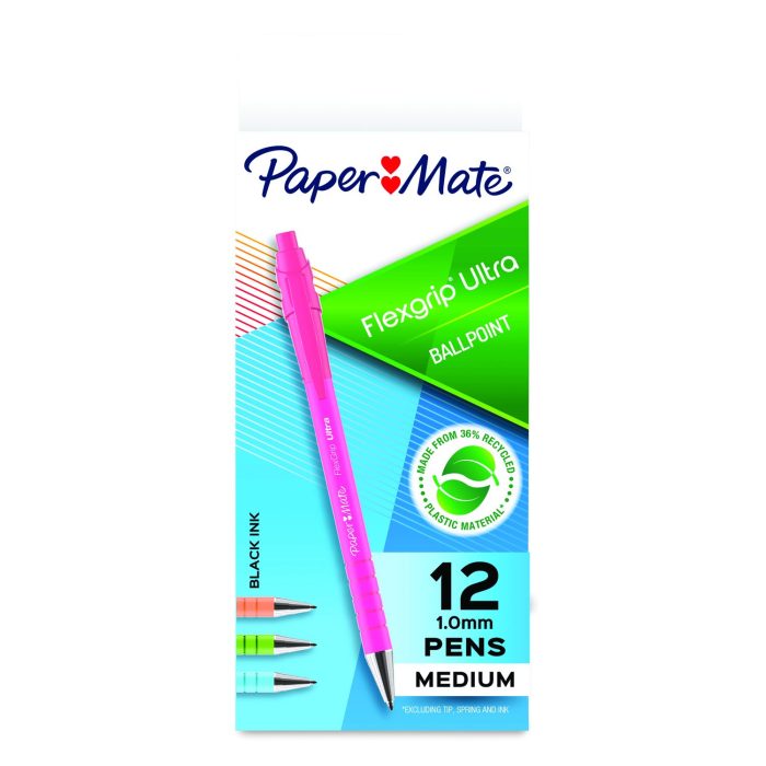 904005 FlexGrip Ultra Recycled Ballpoint Pen, Retractable, Medium 1 mm, Black Ink, Assorted Barrel Colors, Dozen - Image 1