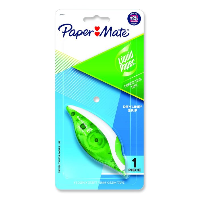 835258 DryLine Grip Correction Tape, Non-Refillable, 0.2" x 27.92 ft, White Tape, Translucent Green/White Dispenser - Image 1