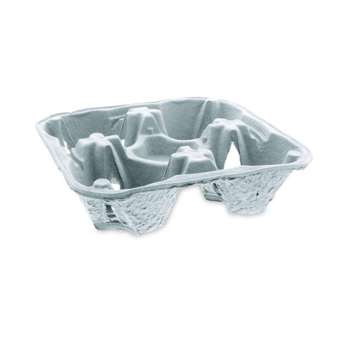 783360 EarthChoice Carry-Safe Beverage Carrier, 8 oz to 32 oz, Four Cups + Food Tray, Natural, 300/Carton - Image 1