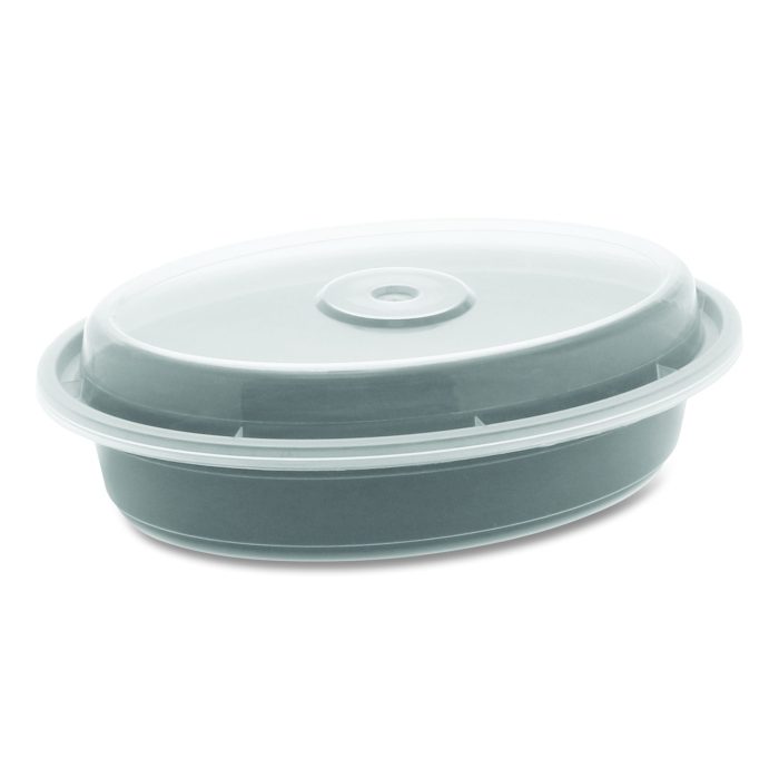 891769 Newspring VERSAtainer Microwavable Containers, Oval, 12 oz, 6.8 x 4.8 x 1.45, Black/Clear, Plastic, 150/Carton - Image 1