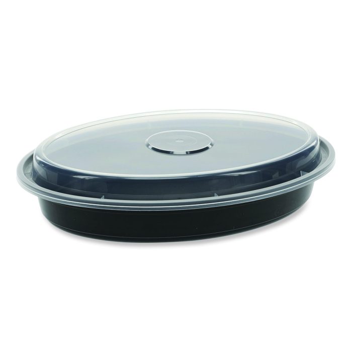 845931 Newspring VERSAtainer Microwavable Containers, Oval, 24 oz, 9.1 x 6.7 x 1.45, Black/Clear, Plastic, 150/Carton - Image 1