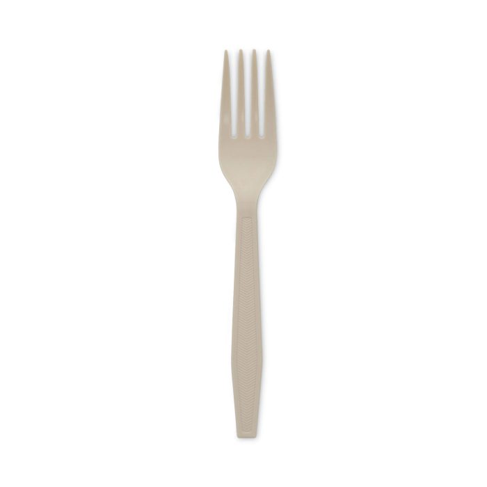 785048 EarthChoice PSM Cutlery, Heavyweight Fork, Plastic, Tan, 1,000/Carton - Image 1