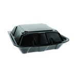 Vented Foam Hinged Lid Container, Dual Tab Lock, 9.1 x 9 x 3.3, Black, 150/Carton