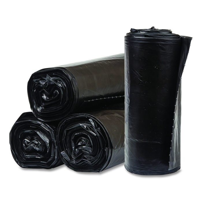 849056 Eco Strong Can Liners, 60 gal, 1.35 mil, 38" x 58", Black, Perforated Roll, 100/Carton - Image 1