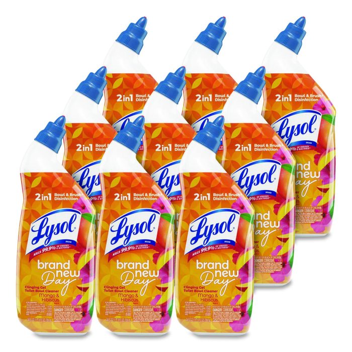 15178717 Clinging Gel Brand New Day Toilet Bowl Cleaner, Mango and Hibiscus, 24 oz Angle-Neck Bottle, 9/Carton - Image 1