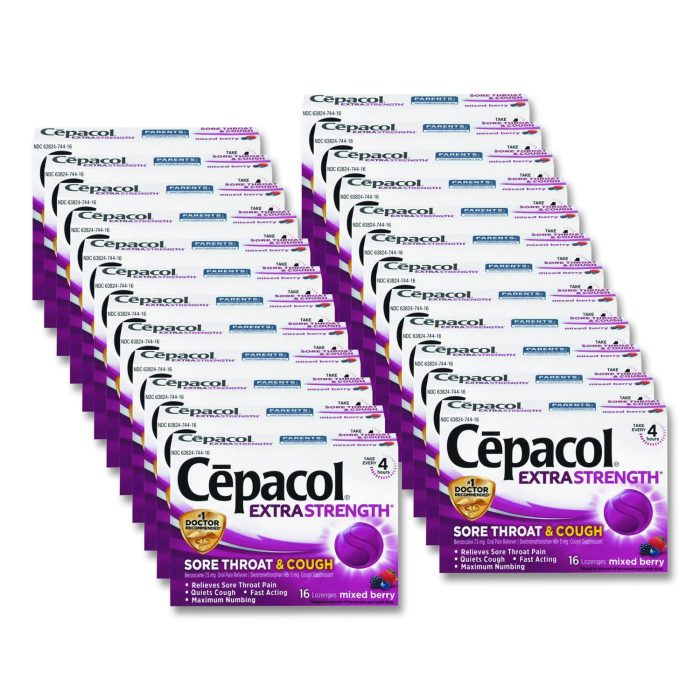 15153718 Extra Strength Sore Throat and Cough Lozenges, Mixed Berry, 16/Pack, 24 Packs/Carton - Image 1