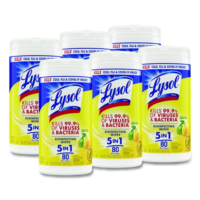 15173260 Disinfecting Wipes, 1 Ply, 7 x 7.25, Lemon and Lime Blossom, White, 80 Wipes/Canister, 6 Canisters/Carton - Image 1