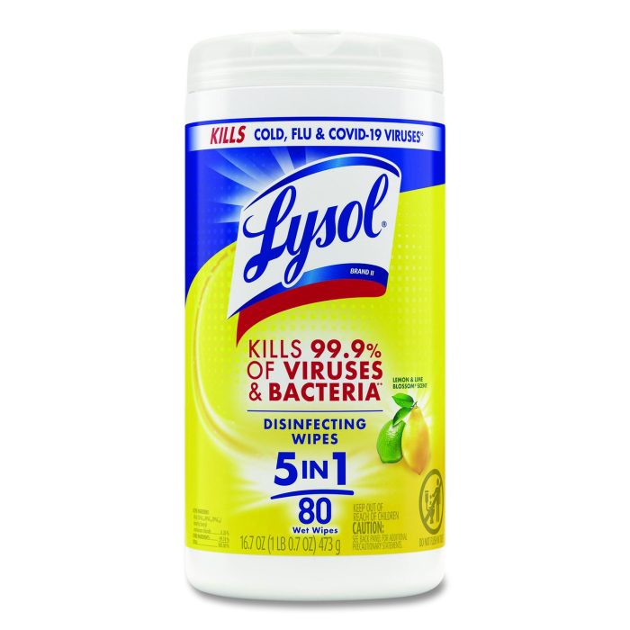 15173290 Disinfecting Wipes, 1-Ply, 7 x 7.25, Lemon and Lime Blossom, White, 80 Wipes/Canister - Image 1