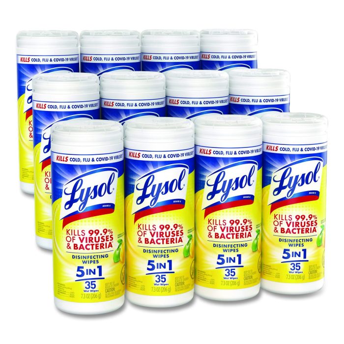 15173338 Disinfecting Wipes, 1-Ply, 7 x 7.25, Lemon and Lime Blossom, White, 35 Wipes/Canister, 12 Canisters/Carton - Image 1