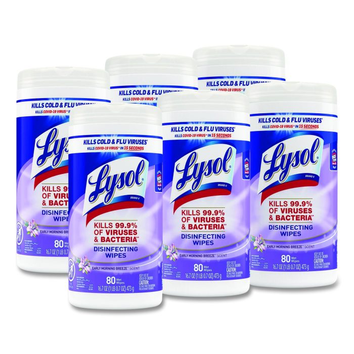15032428 Disinfecting Wipes, 1-Ply, 7 x 7.25, Early Morning Breeze, White, 80 Wipes/Canister, 6 Canisters/Carton - Image 1