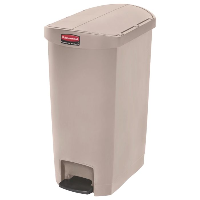 216292 Slim Jim Streamline Resin Step-On Container, End Step Style, 13 gal, Polyethylene, Beige - Image 1