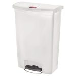 Slim Jim Streamline Resin Step-On Container, Front Step Style, 24 gal, Polyethylene, White