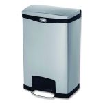 Slim Jim Stainless Steel Step-On Container, Front Step Style, 13 gal, Stainless Steel, Black
