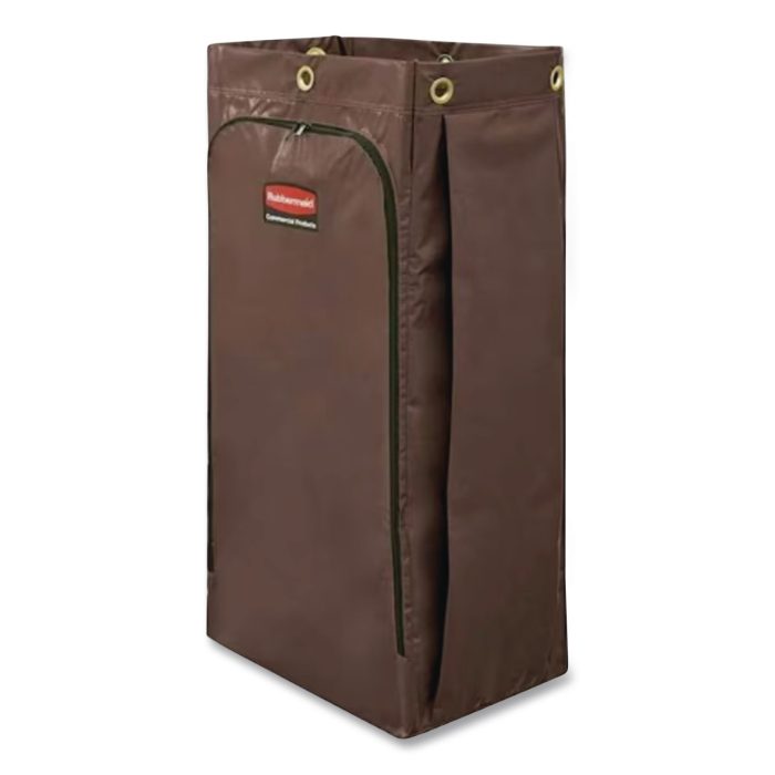 15187406 Zippered Vinyl Cleaning Cart Bag for Rubbermaid Commercial 6189, 6190, 6191, 6192, 9T19, 25 gal, 17" x 10.5" x 33", Brown - Image 1