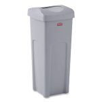 Universal Square Trash Can with Swing Lid, 23 gal, Plastic, Gray