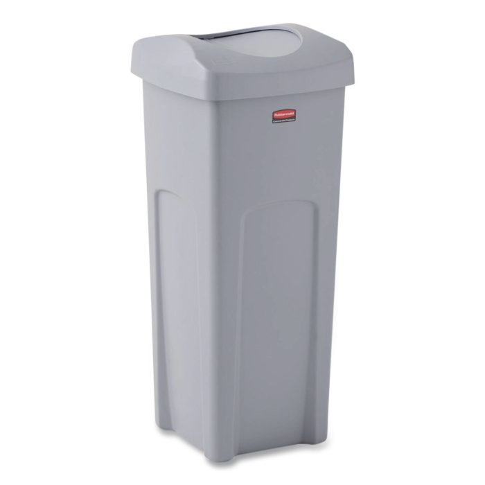 15134291 Universal Square Trash Can with Swing Lid, 23 gal, Plastic, Gray - Image 1