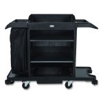 Full-Size Housekeeping Cart, Plastic, 3 Shelves, 1 Bin, 24.4 x 62.4 x 49, Black