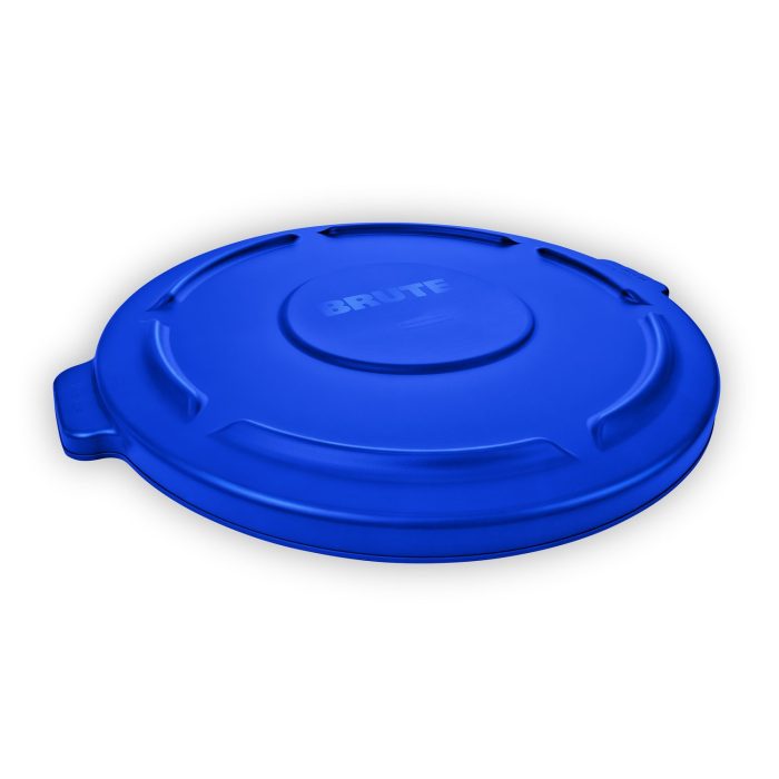 847032 BRUTE Self-Draining Flat Top Lids for 32 gal Round BRUTE Containers, 22.25" Diameter, Blue - Image 1