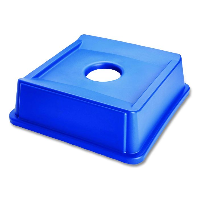 15014971 Untouchable Bottle and Can Recycling Top, Round Opening, 20.13w x 20.13d x 6.25h, Blue - Image 1