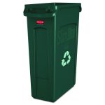 Slim Jim Plastic Recycling Container with Venting Channels, 23 gal, Plastic,  Green