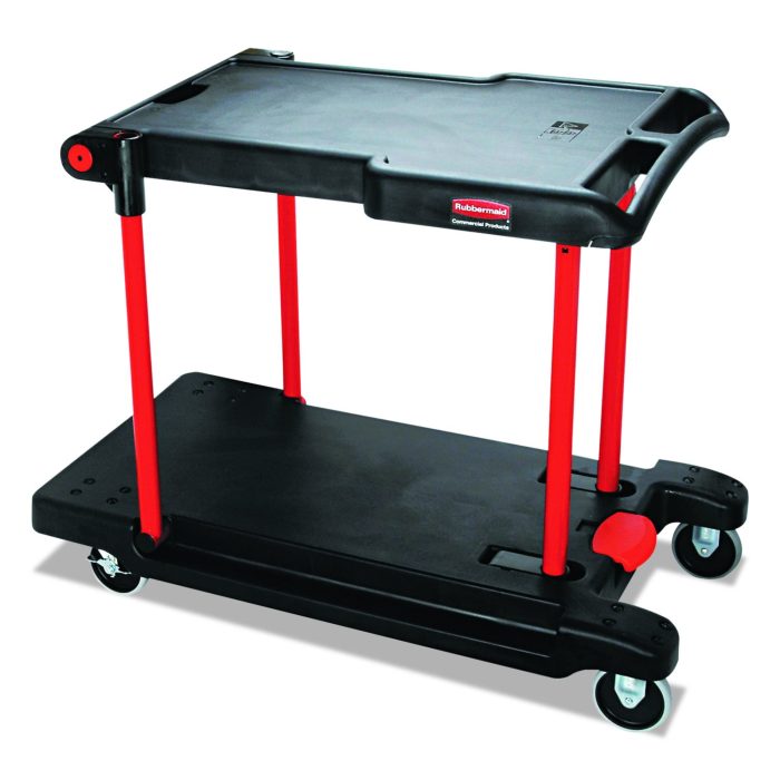 282027 Convertible Utility Cart, Plastic, 2 Shelves, 400 lb Capacity, 23.88" x 45.13" x 34.38", Black - Image 1