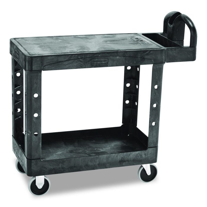 15123471 Flat Shelf Utility Cart, Plastic, 2 Shelves, 500 lb Capacity, 19.19" x 37.88" x 33.33", Black - Image 1